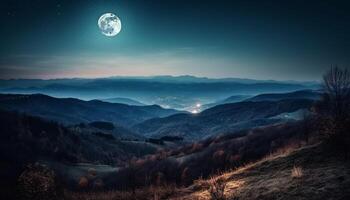 Geheimnis von das gespenstisch Berg Angebot im das Winter Nacht generiert durch ai foto