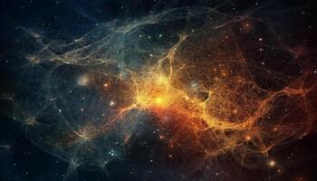 futuristisch Galaxis explodiert im ein leuchtenden, chaotisch Supernova Hintergrund generiert durch ai foto