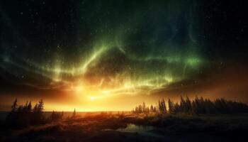 still Szene beleuchtet durch Star Weg im beschwingt multi farbig Himmel generiert durch ai foto