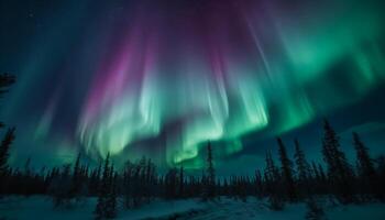 Star Weg leuchtet majestätisch Winter Landschaft, ein glühend Abenteuer wartet generiert durch ai foto