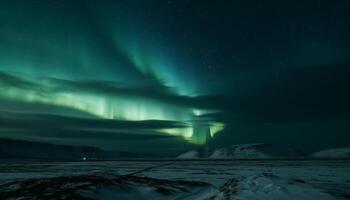 Nacht Himmel leuchtet majestätisch Arktis Landschaft, Aufschlussreich sternenklar Geheimnisse generiert durch ai foto