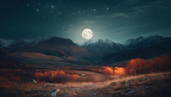 gespenstisch Wald beleuchtet durch Mondlicht, Geheimnis im das Atmosphäre generiert durch ai foto