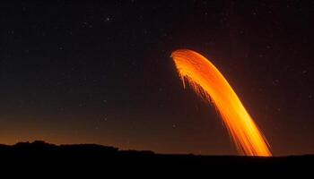 Lagerfeuer leuchtet beschwingt Landschaft, sternenklar milchig Weg im Hintergrund generiert durch ai foto