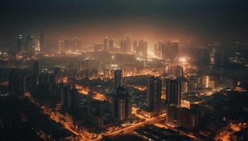 Peking futuristisch Horizont leuchtet mit Stadt Leben beim Nacht generiert durch ai foto