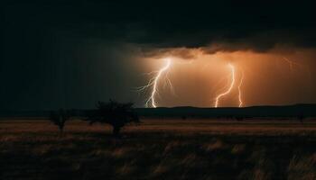 dramatisch Himmel, glühend mit Elektrizität, Achtung lauert im draußen generiert durch ai foto