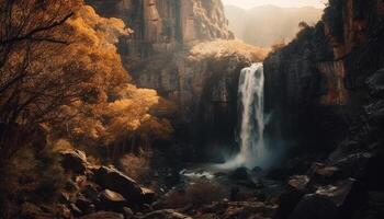 ein majestätisch Berg Bereich, still Szene, und fließend Wasser generiert durch ai foto