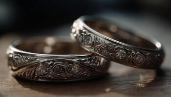 glänzend Platin Hochzeit Ring symbolisiert Liebe und Zusammengehörigkeit zum verheiratet Paare generiert durch ai foto