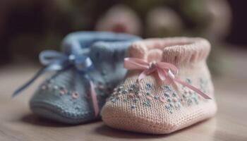 handgemacht Baby Stiefeletten, ein Geschenk von Liebe und Handwerkskunst generiert durch ai foto