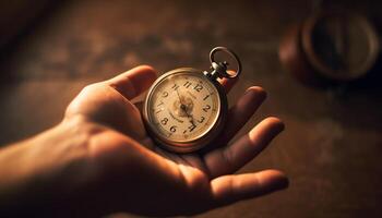 Erfolg beginnt mit Arbeiten hart, Fokus auf das Uhr Hand generiert durch ai foto