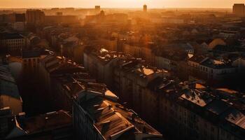 das beleuchtet Stadt Horizont beim Dämmerung, ein berühmt Reise Ziel generiert durch ai foto