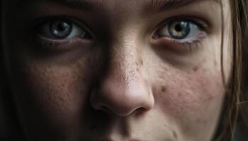 Traurigkeit und Unschuld im das Porträt von ein jung Mädchen generiert durch ai foto