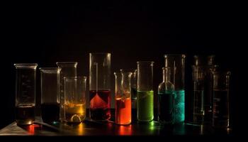 Wissenschaftler Analysieren multi farbig Flüssigkeit im transparent Prüfung Tube zum Forschung generiert durch ai foto