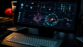 modern Geschäft Wachstum beleuchtet durch digital generiert Blau Daten Diagramm generiert durch ai foto