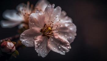 Frische und Zerbrechlichkeit von ein Rosa Orchidee im das Regen generiert durch ai foto