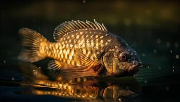 multi farbig Fisch schwimmt im frisches Wasser Teich, umgeben durch Natur Schönheit generiert durch ai foto