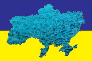 Konzept Collage. Flagge von Ukraine mit ein Kontur Karte gefüllt mit Wasser. Unfall beim das Kakhovskaya Wasserkraft Leistung Bahnhof. Überschwemmung Probleme. foto