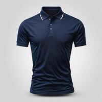 Herren Marine Blau Halsband Hals solide Polo T-Shirt Attrappe, Lehrmodell, Simulation, ai generativ foto