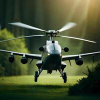 Militär- Hubschrauber auf ein Grün Wald. generativ ai, ai generativ foto