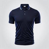 Herren Marine Blau Halsband Hals solide Polo T-Shirt Attrappe, Lehrmodell, Simulation, ai generativ foto