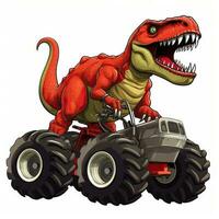 Tyrannosaurus rex auf das Quad Fahrrad. T-Rex Reiten Monster- LKW Clip Art, ai generiert foto