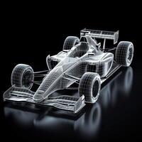 Formel Rennen Auto auf ein schwarz Hintergrund. 3d machen Bild. Sport Auto Rennen Formel einer Rennen Spur Linie Kunst, ai generiert foto