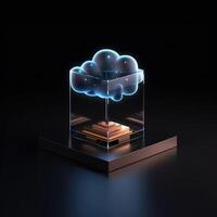 Wolke Lager zum wird heruntergeladen. Digital Bedienung oder Anwendung mit Daten Übertragung. Netzwerk Computing Technologien. futuristisch Server. Digital Raum. Daten Lagerung, generativ ai Illustration foto