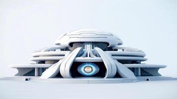 3d futuristisch Sci-Fi Weiß Stadt die Architektur mit organisch Wolkenkratzer, zum Wissenschaft Fiktion oder Fantasie Hintergründe, abstrakt Gebäude, generativ ai Illustration foto