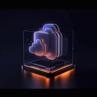 Wolke Lager zum wird heruntergeladen. Digital Bedienung oder Anwendung mit Daten Übertragung. Netzwerk Computing Technologien. futuristisch Server. Digital Raum. Daten Lagerung, generativ ai Illustration foto