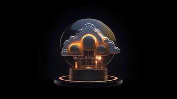 Wolke Lager zum wird heruntergeladen. Digital Bedienung oder Anwendung mit Daten Übertragung. Netzwerk Computing Technologien. futuristisch Server. Digital Raum. Daten Lagerung, generativ ai Illustration foto