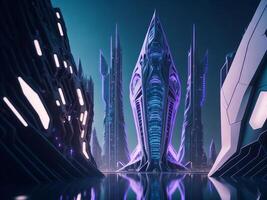Außerirdischer futuristisch glatt Kristall Stadt. ai generiert foto