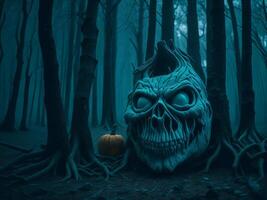 unheimlich Schädel im Baum Halloween Monster- ai generiert foto