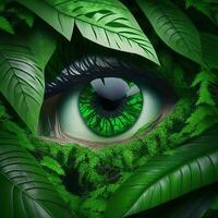Grün Auge suchen von Wald, ai generiert foto