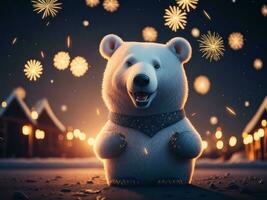süß Polar- Bär beim ein Neu Jahre Feier, ai generiert foto