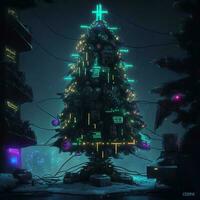 Cyberpunk Grün futuristisch Weihnachten Baum, ai generiert foto