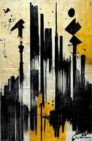 generativ ai, Tinte schwarz Straße Graffiti Kunst auf ein texturiert Papier Jahrgang Hintergrund, inspiriert durch Banken. Vertikale Poster. foto