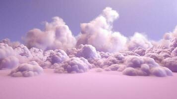 generativ ai, lila, Digital Lavendel Farbe Fantastisch 3d Wolken auf das Boden, Himmel und Landschaft. sanft Farben und mit hell Beleuchtung. foto