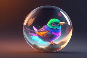 süß bezaubernd Vogel gemacht von Kristall Ball generativ ai foto