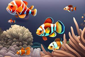 Clownfisch Fisch unter Wasser. generativ ai foto