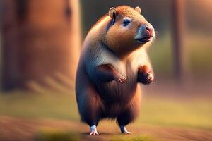 süß Capybara Stehen generativ ai foto