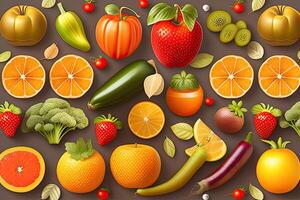 Obst und Gemüse eben legen Muster Hintergrund generativ ai foto