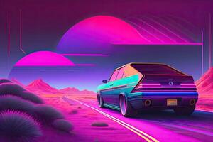 Neu Retrowave lila Neon- Hintergrund Design Kunst generativ ai foto