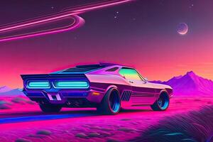 Neu Retrowave lila Neon- Hintergrund Design Kunst generativ ai foto