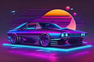 Neu Retrowave lila Neon- Hintergrund Design Kunst generativ ai foto