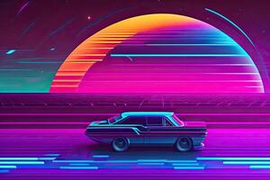 Neu Retrowave lila Neon- Hintergrund Design Kunst generativ ai foto