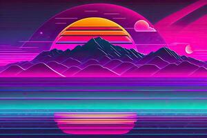 Neu Retrowave lila Neon- Hintergrund Design Kunst generativ ai foto