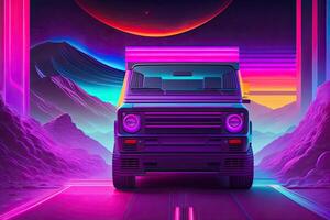 Neu Retrowave lila Neon- Hintergrund Design Kunst generativ ai foto