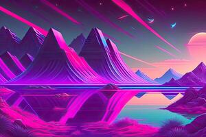 Neu Retrowave lila Neon- Hintergrund Design Kunst generativ ai foto