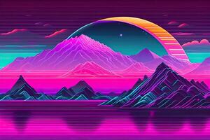 Neu Retrowave lila Neon- Hintergrund Design Kunst generativ ai foto