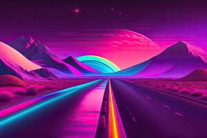 Neu Retrowave lila Neon- Hintergrund Design Kunst generativ ai foto