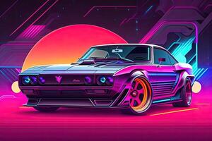 Neu Retrowave lila Neon- Hintergrund Design Kunst generativ ai foto